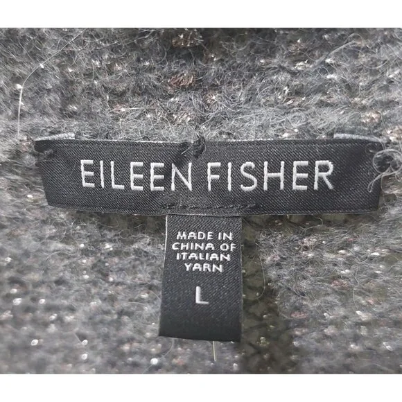 Eileen Fisher Open Front Gray Metallic Alpaca/Wool Blend Cardigan Sweater Large - Picture 4 of 8